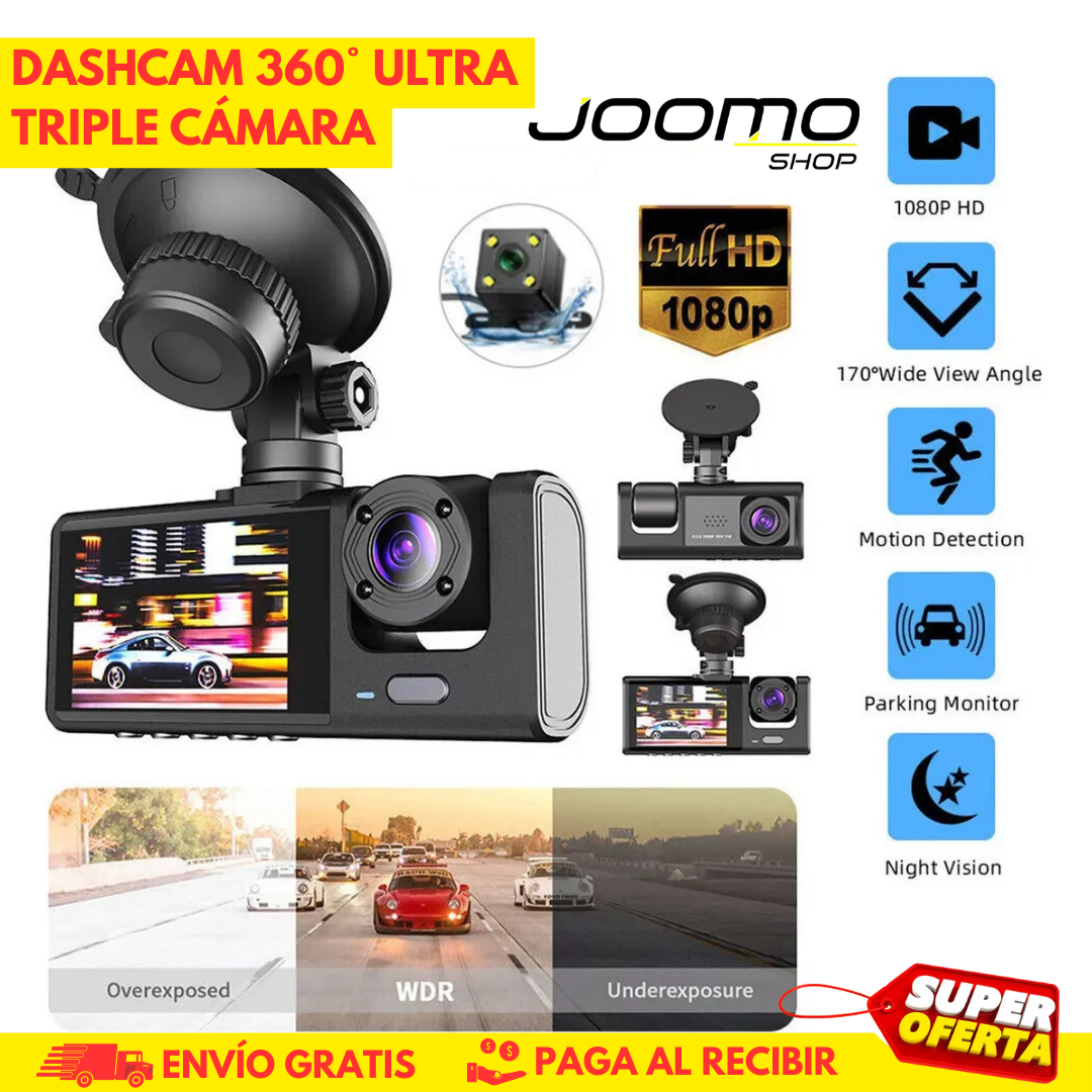 DASHCAM 360° ULTRA|TRIPLE CÁMARA|FULL HD 1080P|VISIÓN NOCTURNA Joomo Shop