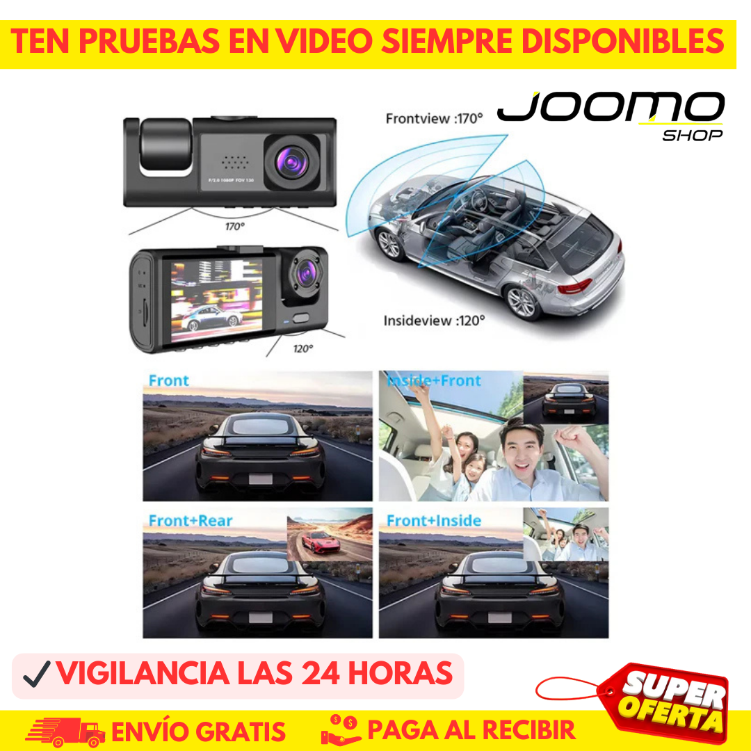 DASHCAM 360° ULTRA|TRIPLE CÁMARA|FULL HD 1080P|VISIÓN NOCTURNA Joomo Shop