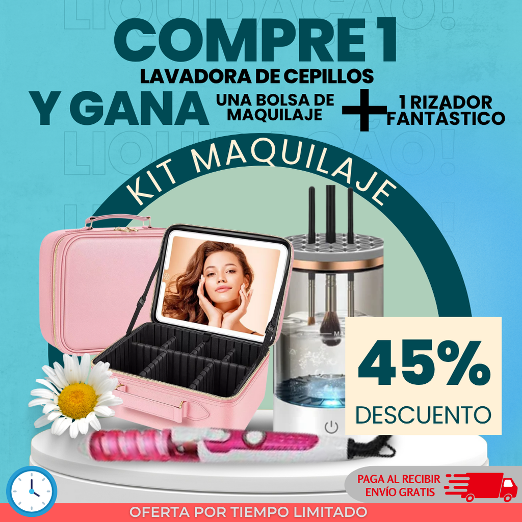Compre 1 LAVADORA DE CEPILLOS y gana BOLSA DE MAQUILAJE + 1 RIZADOR Fantástico La Yupi!
