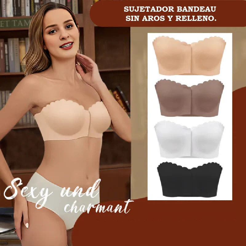 Sujetador bandeau sin tirantes ni costuras con cierre frontal. Noah Tienda