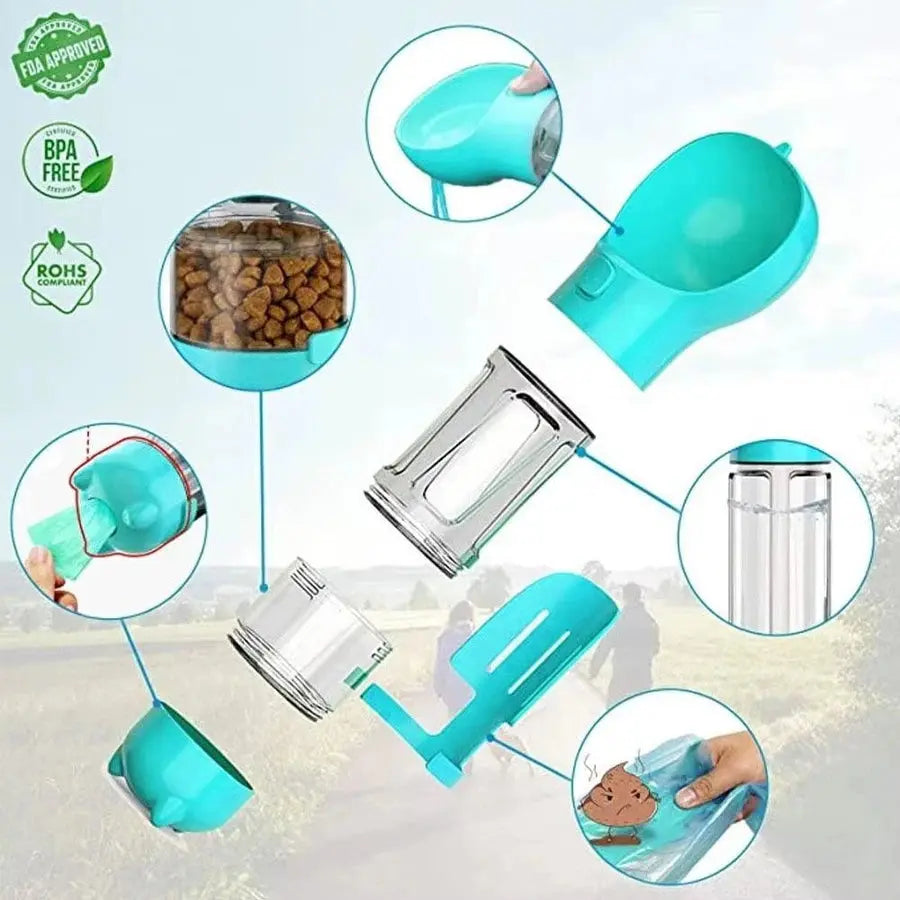Bottiglia 3 In 1 da Viaggio per Animali Acqua, Cibo e Porta Sacchetti Minha loja